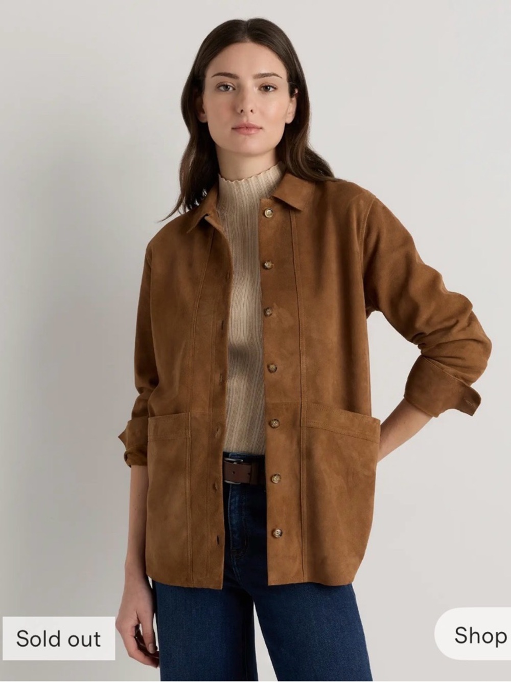 NWT Quince Cognac Suede Button-Front Jacket, Size M